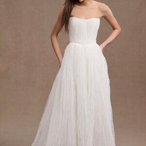 Watters Magali Strapless Pleated Mesh Wedding Gown